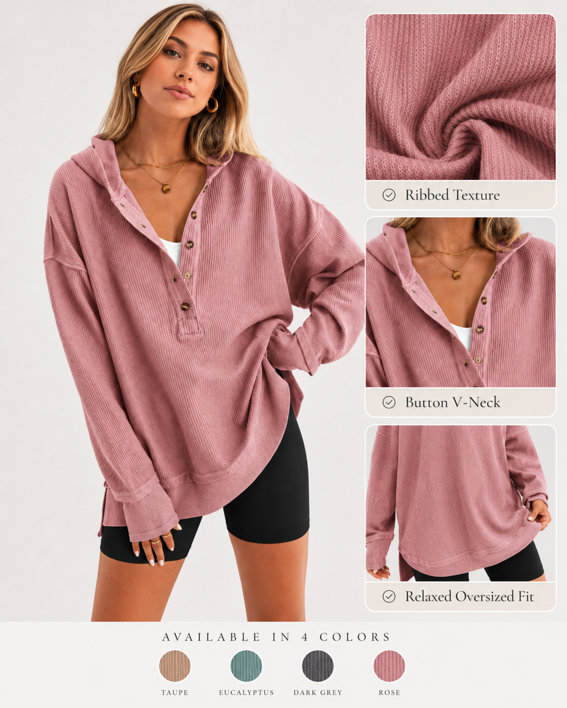 Amara Oversized Ribbed Hooded Pullover
