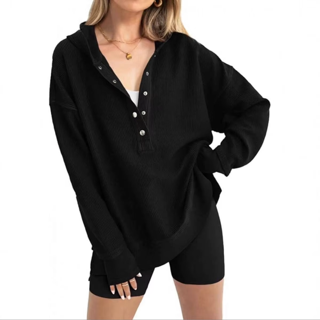 Amara Oversized Ribbed Hooded Pullover