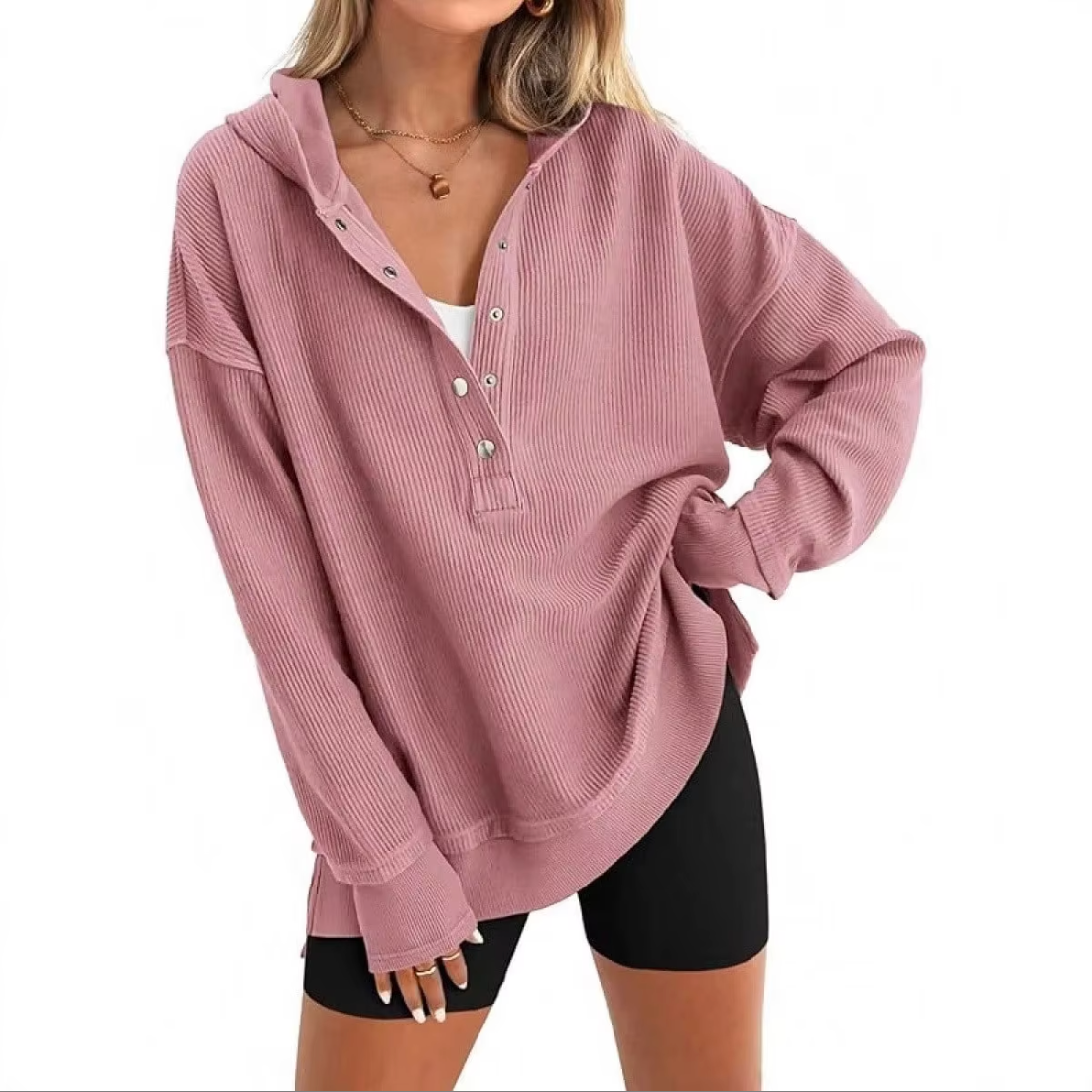 Amara Oversized Ribbed Hooded Pullover